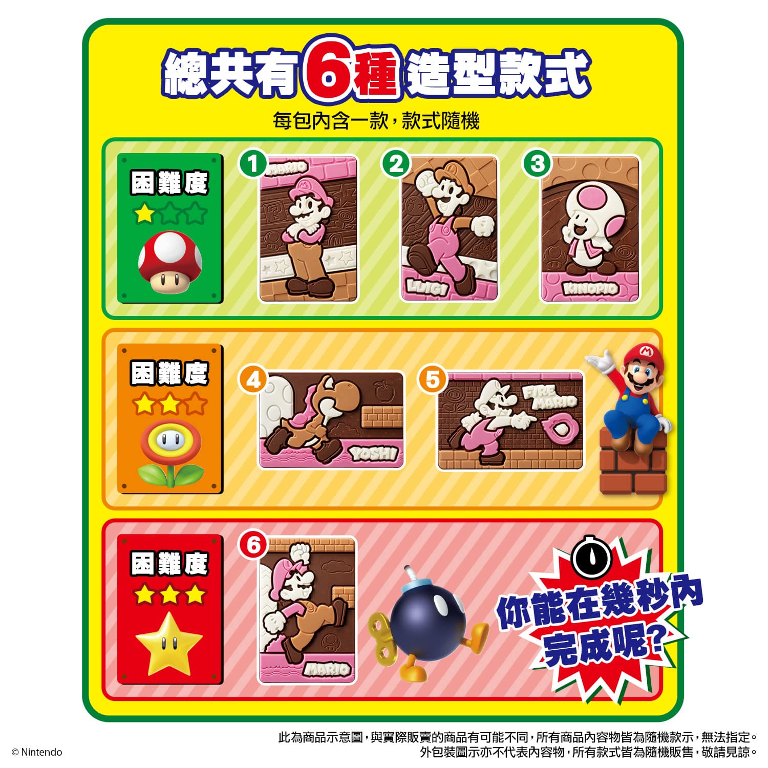 7【圖說】萬代「超級瑪利歐可可風味糖」設計不同難度的關卡，如同體驗遊戲中層層闖關的機制。