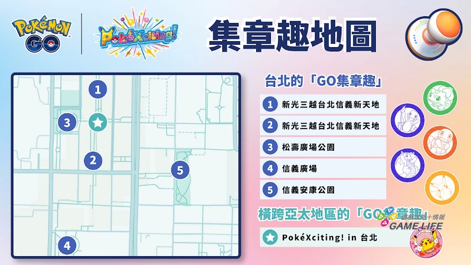 圖3_「GO集章趣」除了信義商圈的五款外，還有橫跨亞太地區的台北專屬的「PokéXciting!皮卡丘」圖章