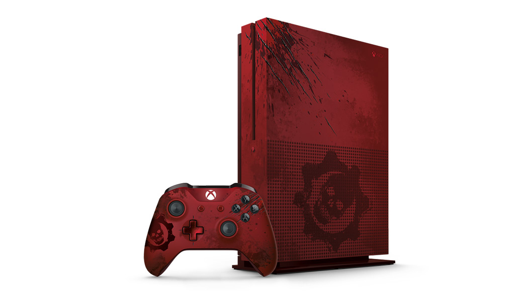 Xbox One S《戰爭機器4》2TB限量版同捆組,整體造型為猩紅色,依照「戰爭機器4」的劇.jpg