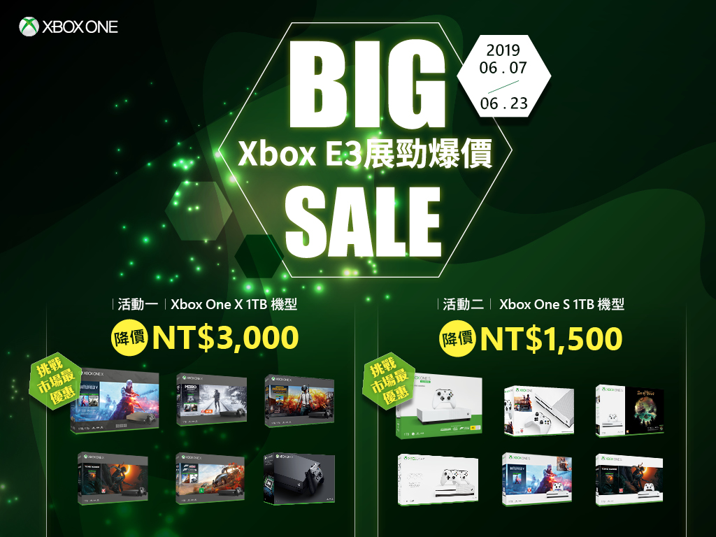 【圖1】微軟自6月7日起至6月23日推出「Xbox E3展勁爆價BIG SALE」系列優惠活動.jpg.jpg